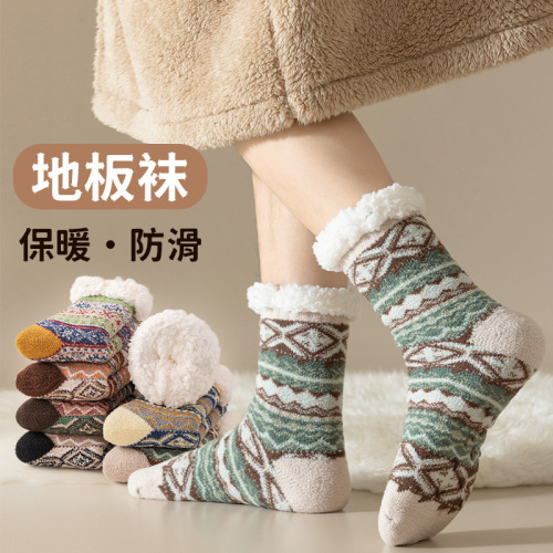 Floor socks for adults in autumn and winter plus velvet and thickened lamb velvet warm foot socks for home sleeping socks plush warm wholesale