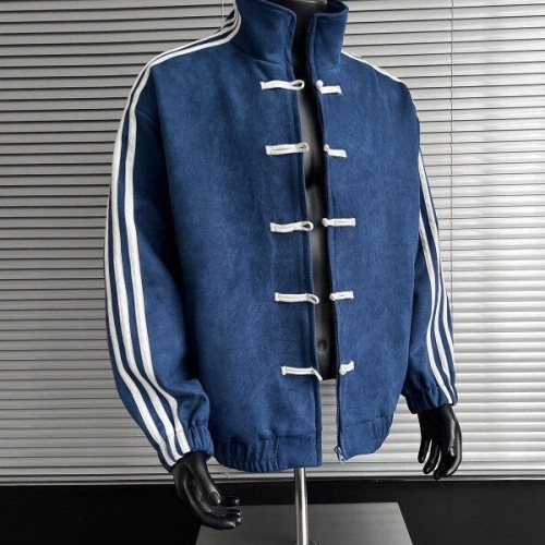 Blue and white spliced ​​three-stripe stand-up collar jacket, popular autumn wear for men, new Chinese-style button-down Tang suit top