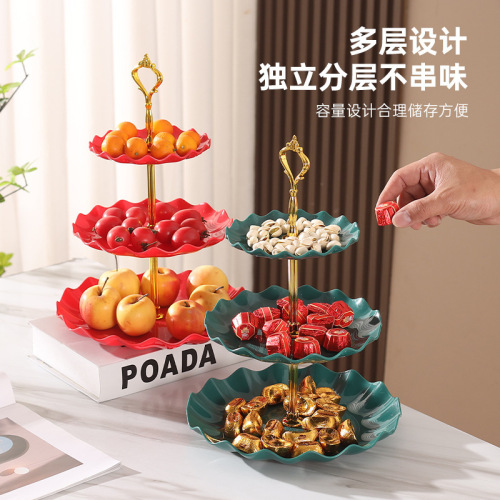 Light Luxury Snack Platter, Three-Tier Fruit Tray, Nordic-Style Snack Plate, Plastic Fruit Bowl, Dried Fruit Dish for Hotels and Living Rooms