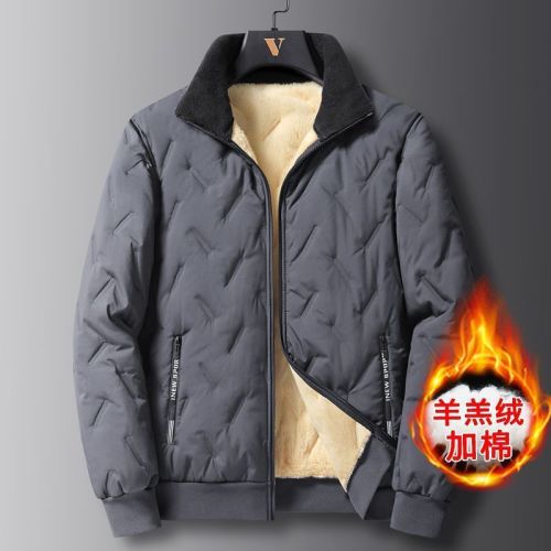 Autumn and Winter Lamb Wool Outerwear Cotton Jacket Men Fleece Lined Thick Casual Warm Quilted Coat Windproof