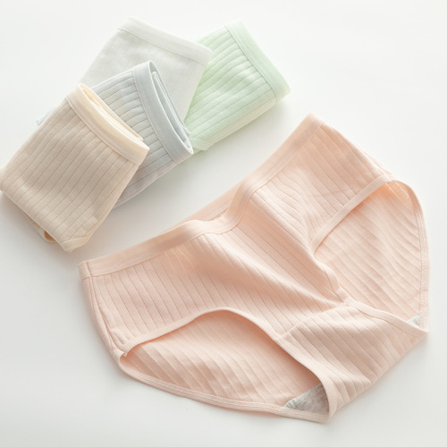 Student Japanese style breathable pure cotton crotch bag hip Randy underwear women's briefs simple solid color thin section Mo mid-waist