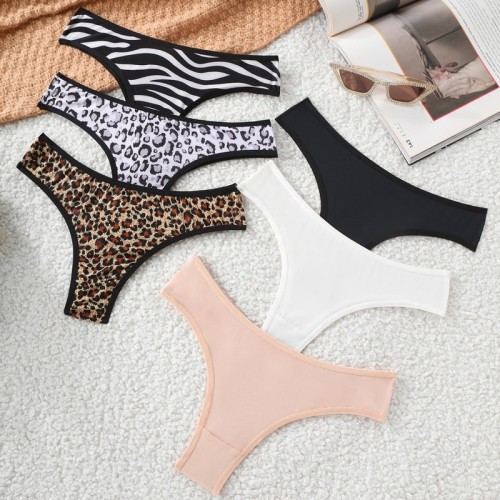 New sexy hollow-out leopard print zebra women's underwear breathable thong elastic low-rise T-pants 204
