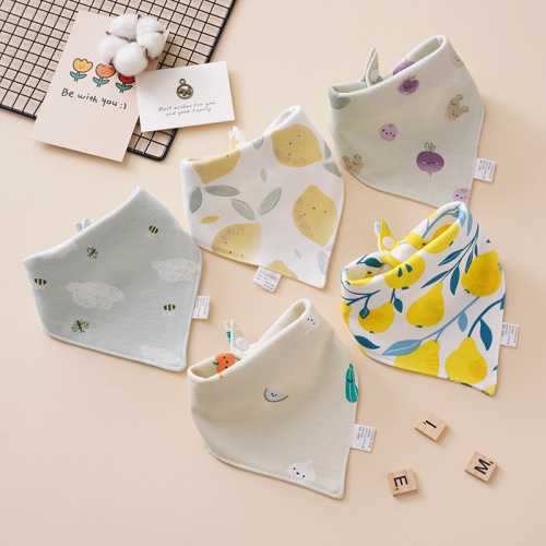Baby Saliva Towel Baby Triangle Towel Pure Cotton Double Layer Snap Button Newborn Bib Children's Anti-Regurgitation Scarf 