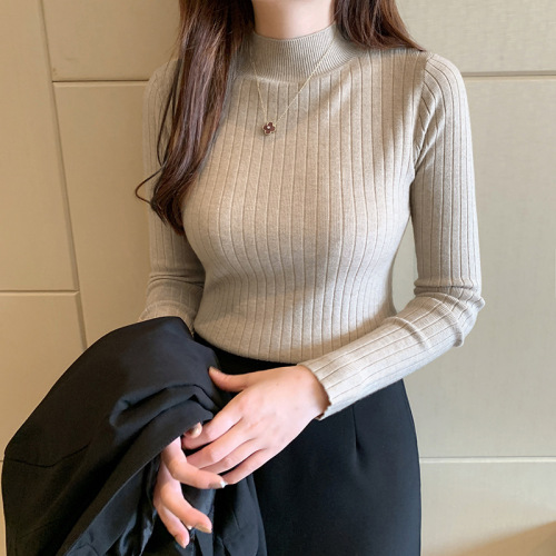 Half turtleneck bottoming shirt for women, thin autumn and winter new style, new style sweater, long-sleeved sweater, mid-collar top