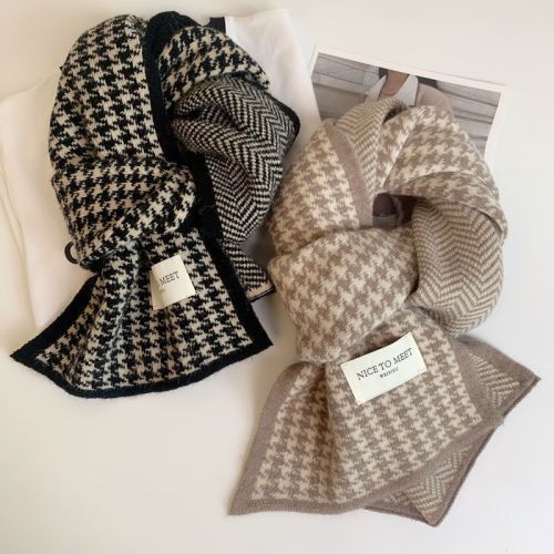 Knitted houndstooth scarf autumn and winter Korean style versatile decorative high-end scarf student couple warm and thickened style