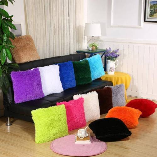 A long-velvet solid-color sea lion plush sofa backrest foreign supermarket square cushion square pad leather throw pillow