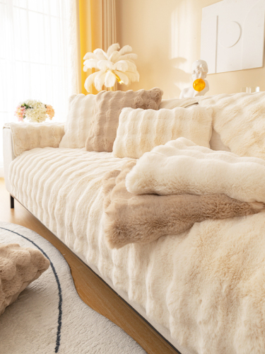 Wanyue home, cat feeling ins autumn and winter cream sofa cushion, non-slip sofa cover, thickened plush sofa cover