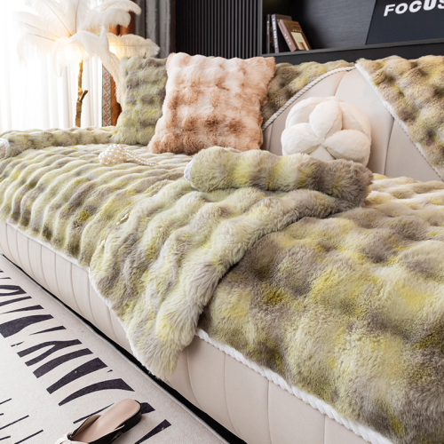 2026 New Plush Sofa Cushion Autumn/Winter Leather Straight Layout Anti-Slip Luxury High-End Dopamine Cover Scarf