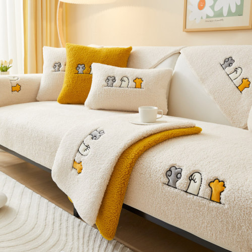 New Autumn/Winter Plush Sofa Cushion with Thickening, Simple Modern Anti-Slip Sofa Cover, Throw Pillow Cover, Seat Pad