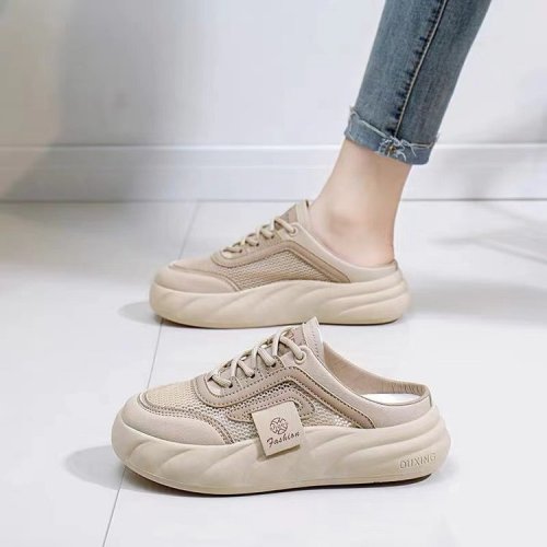 New style mesh half drag summer trendy hollow breathable thick sole increased casual slippers sandals board shoes
