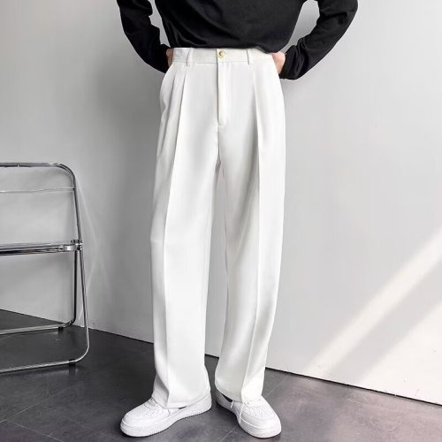 Spring Japanese light luxury casual suit pants for men, high-grade drape black trousers, loose straight-leg wide-leg long pants