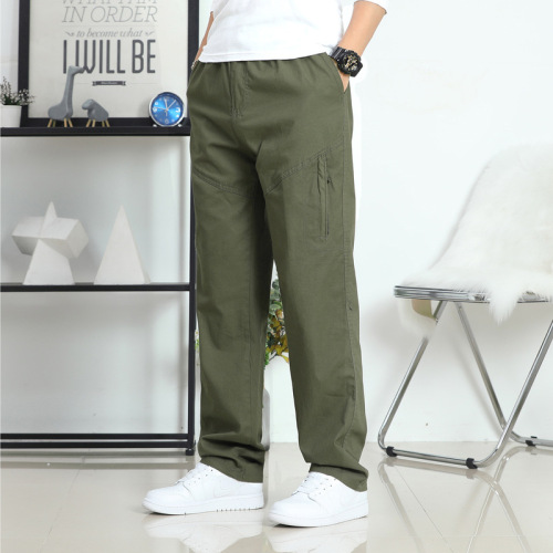 Pure Cotton Casual Pants Men's Thin Work Pants Men with Multiple Pockets Loose Straight Leg Large Size Outdoor Long Pants