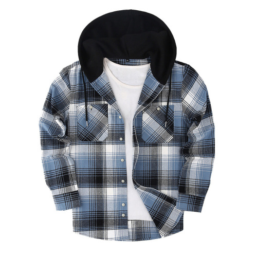 2025 Spring Loose Casual Flannel Long Sleeve Hooded Plaid Shirt for Men - High-end Style