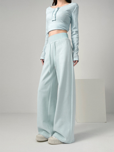 2025 Spring New Arrival Women's American-Style High-Waist Sweatpants: Ant-Waist Joggers with Relaxed Fit and Elegant Wide-Leg Design, Perfect for Casual Wear