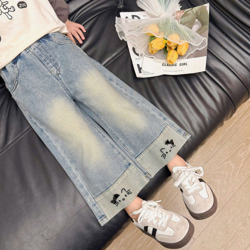 Girls 'jeans spring new children's Korean style loose girls' western-style baby middle and small children's straight wide-leg pants