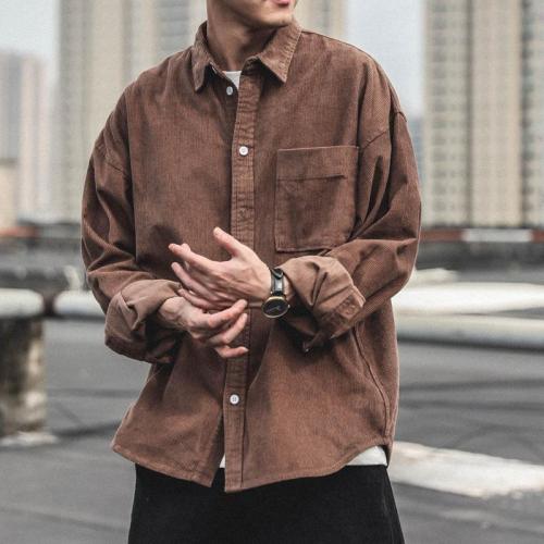 Men's Viscose Blouse Long Sleeve Autumn Japanese Trendy Casual Loose Men's Autumn/Winter Thick Blouse Men's Outerwear