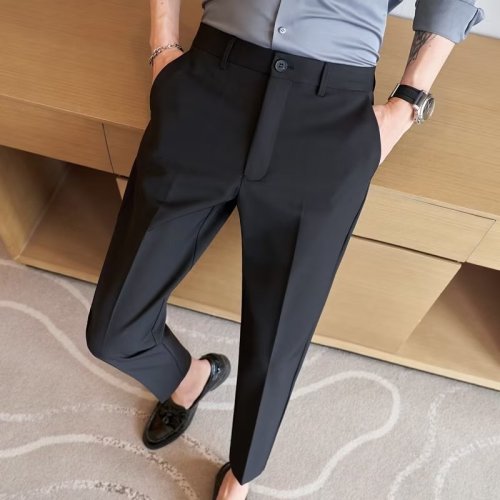 Exporting brand men's nine-tenths slim straight casual pants with ice silk and black suit pants 