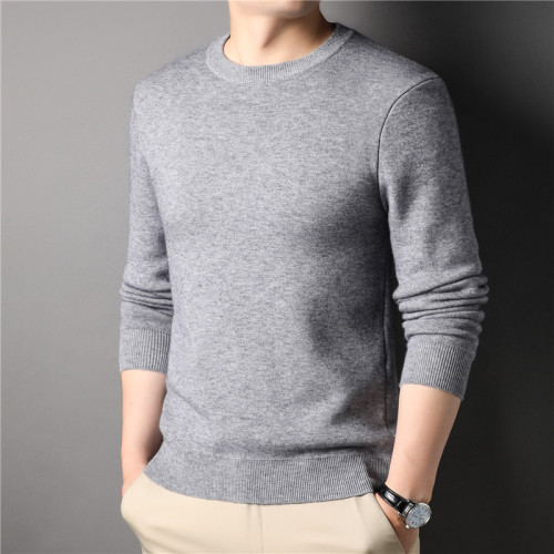 Live Stream Autumn Solid Color Youth Men's Sweater Slim Fit Versatile Business Round Neck Knitwear Men's Bottom Shirt Men's
