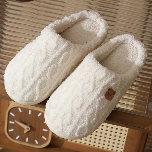 New cotton slippers for women winter home indoor thick-soled warm plaid plush slippers for men