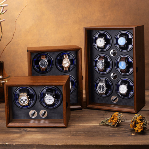 Spot wholesale black walnut pattern wooden multi-position automatic mechanical watch shaker electric household [Bing Xin Blue]