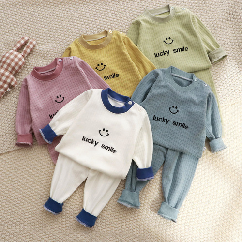 Children's high-waisted underwear set, infants and young children's velvet autumn clothes, long johns, girls' and boys' home clothes, Korean version