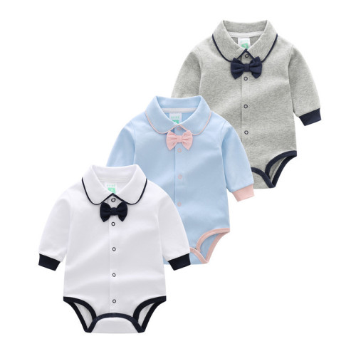 Baby Bodysuit Triangle Long Sleeve Spring and Autumn Season Diaper Cover Shirt Full Moon Gentleman Dress Newborn 100th Day Crawling Suit