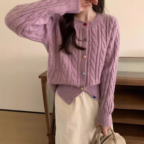 Rainbow button sweater jacket for women Korean style sweet college style outer wear loose soft waxy women's knitted cardigan for autumn and winter