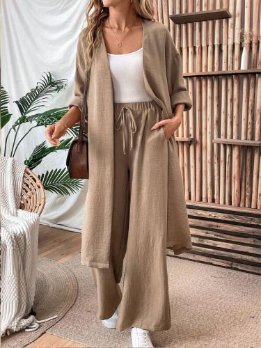 European and American casual suits, spring and autumn long cardigan tops, wide-leg pants, two-piece set, wide-leg slimming