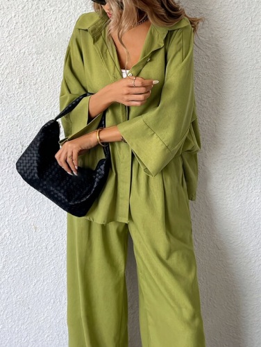 2026 Spring and Summer Shirt Set Women's Summer Women's New Large Size Loose European and American Pants Two-piece Set