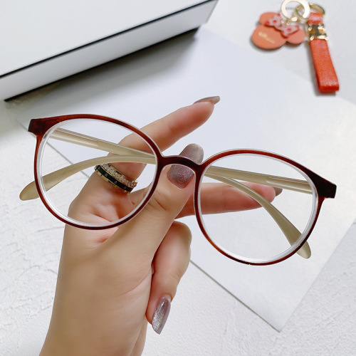 Hot spot ultra-light mustard tea glasses for women retro round frame anti-blue light glasses plain small frame men's myopia glasses
