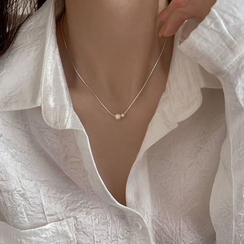 925 silver-plated pearl clavicle chain niche design light luxury necklace new hot style high-end sense