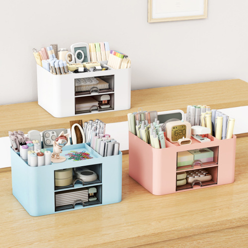 Simple and creative large-capacity transparent drawer storage box for children, girls, students, office desktop decorations, pen holders