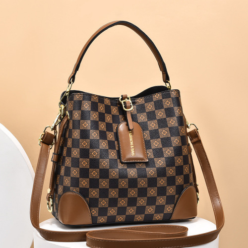 Manufacturer's Retro Fashion Handbag Women's Bag 2024 New Stitching Contrast Color Printed One-Shoulder Diagonal Bucket Bag for Women