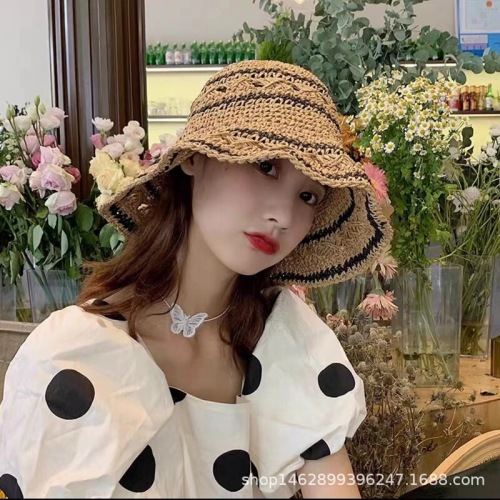 Linyi Straw Hat Production and Wholesale New Foldable Versatile Sunshade Sun Protection Tourist Vacation Hat Spring and Summer Hat for Girls