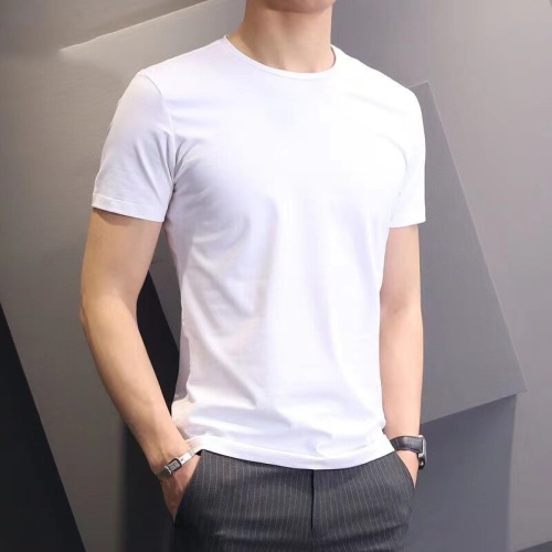 Men's pure white short-sleeved T-shirt, half-sleeved bottoming shirt, fitness slim social tight-fitting shirt for summer work