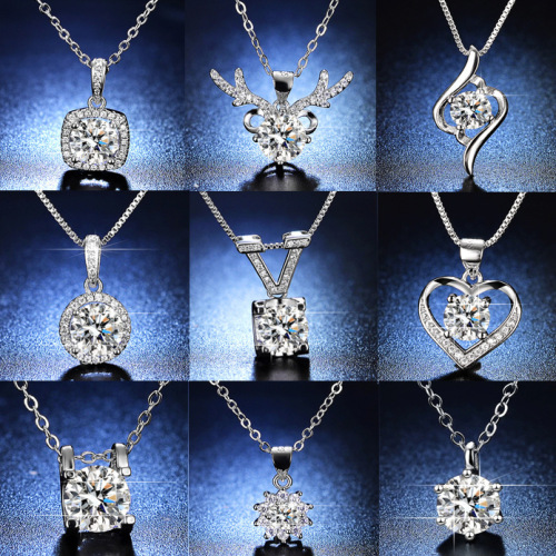 Xiaohongshu Kuaishou Internet celebrity live broadcast silver necklace imitation D color moissanite heart-shaped four-leaf clover pendant for women wholesale