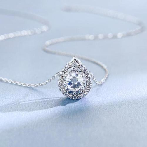 S925 sterling silver mirror polished clavicle chain minimalist design drop-shaped silver necklace