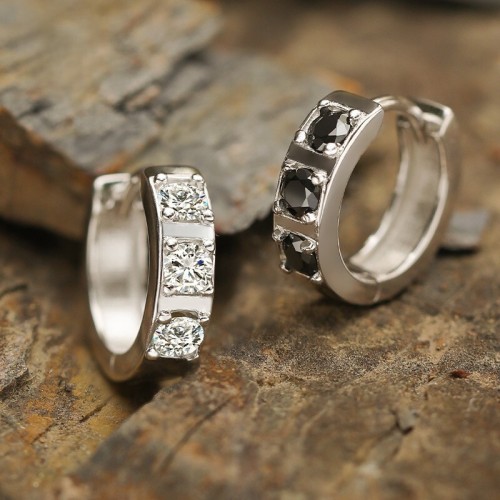 Silver-plated men's earrings, men's earrings, high-end ear buckles, men's single trendy black men's moissanite earrings