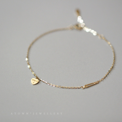 S925 sterling silver gold-plated bracelet for women, versatile, simple, English love pin, very thin hand jewelry