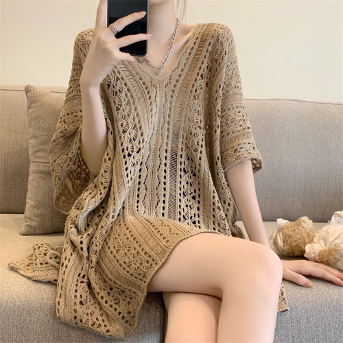 Niche unique and unique hollow style thin pullover sweater summer loose bottoming shirt top women's blouse
