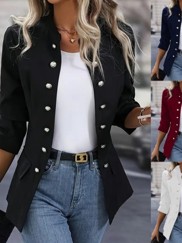 Solid color stand up collar cardigan top women's solid color stand up collar cardigan top