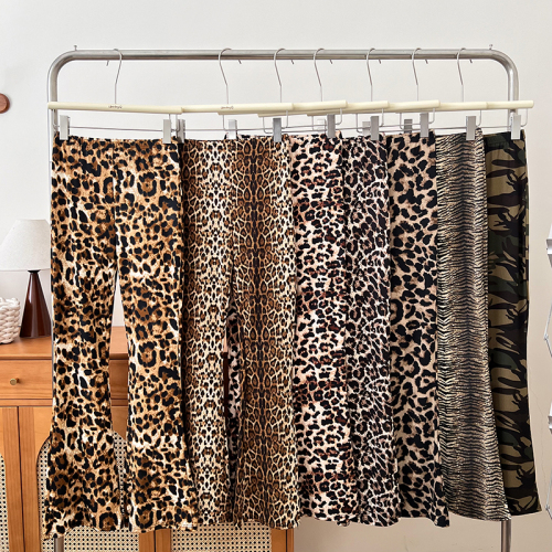 European and American-style sexy fashion versatile leopard-print high-waisted slimming slightly flared wide-leg casual pants women's trousers