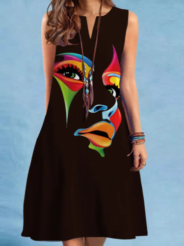 Printed V-neck sleeveless dress women's sexy printed V-neck sleeveless dress