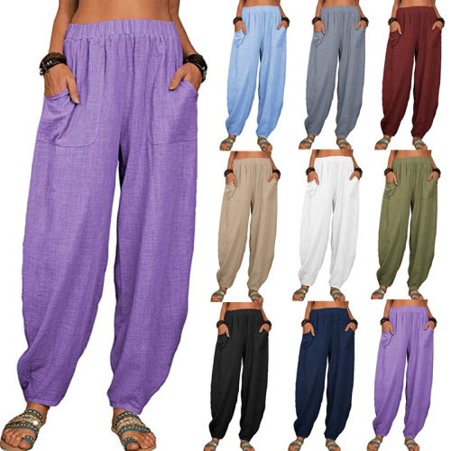Women's casual pants loose Cotton linen pants European and American women's Harlan pants
