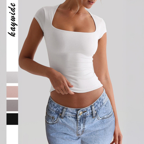 Cross border sports elastic slim fit T-shirt for women
