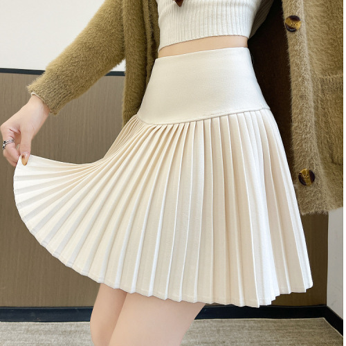 Woolen pleated skirt women's autumn and winter new high-waist slimming A-line fine pleated skirt winter thickened half-length skirt