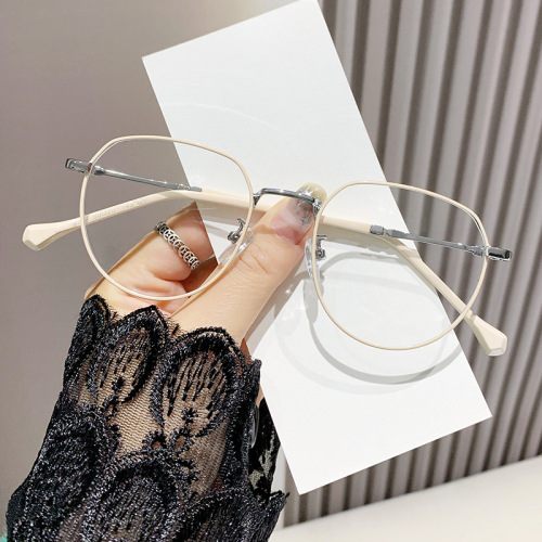 Fashionable photochromic anti-blue light glasses for women without makeup, Korean style men's large-frame student myopia glasses, finished flat glasses