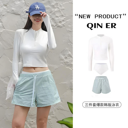 Women's swimsuit split three-piece long-sleeved Korean style sports simple casual student slimming hot spring swimsuit wholesale