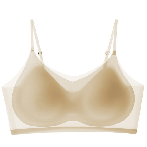Summer Thin Ice Silk Seamless Beautiful Back Underwear Breathable Big Breast Revealing Small Breast Gathering Vest Style Wireless Bra for Women