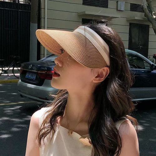 Slim summer sun hat, casual and versatile, face-showing small sun protection hat, women's sun hat, straw headband hat, empty top hat